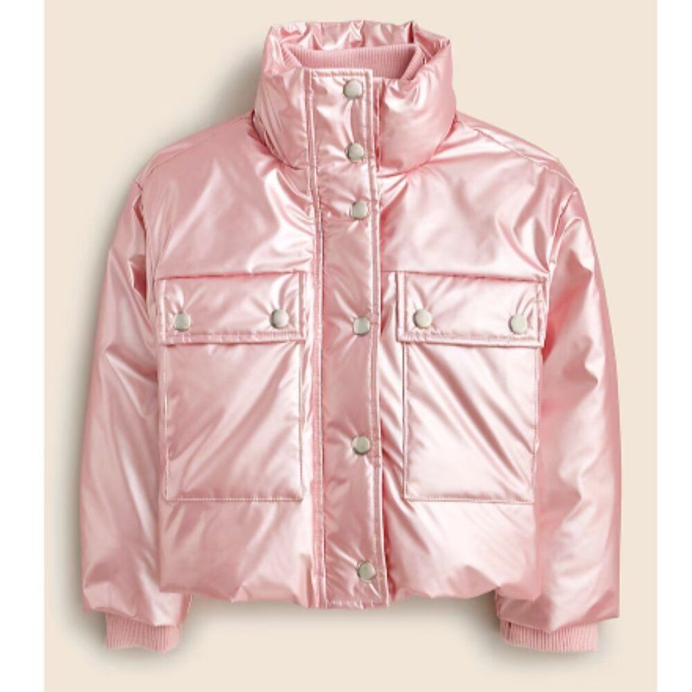 NWT J CREW CUTS girls puffer coat jacket bubblegum pink metallic winter 14 ski